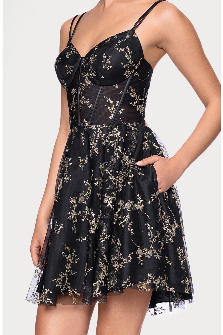 Caviar Glitter Corset Open Back Minidress, Alternate, color, BLACK/ GOLD