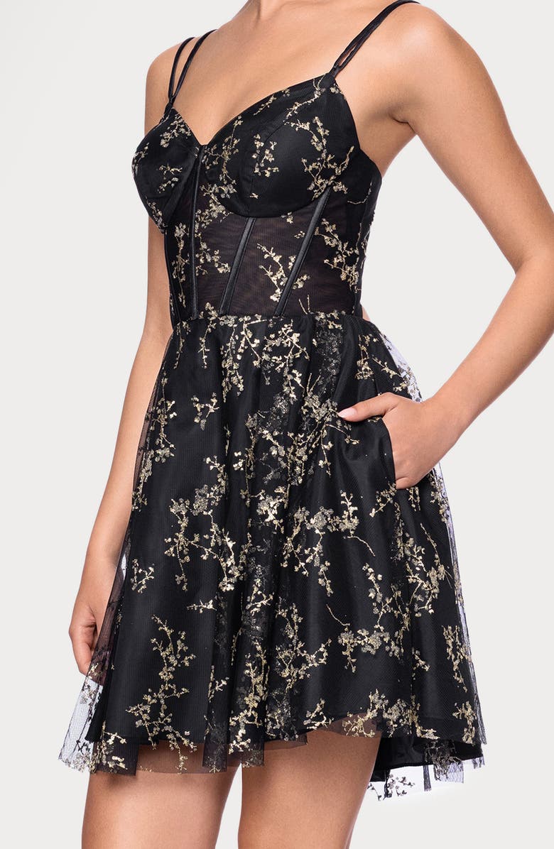 Blondie Nites Caviar Glitter Corset Open Back Minidress, Alternate, color, Black/ Gold