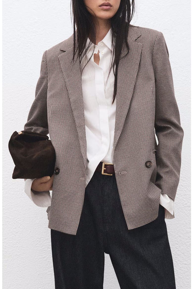 Houndstooth Microcheck Double Breasted Blazer, Main, color, BURGUNDY