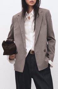 MANGO Houndstooth Microcheck Double Breasted Blazer