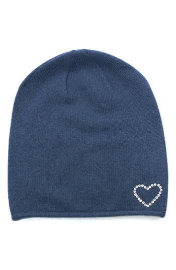 Portolano Crystal Heart Beanie In Blue