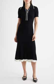 Short Sleeve Rib Polo Sweater Dress