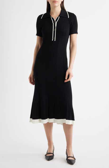 Short Sleeve Rib Polo Sweater Dress