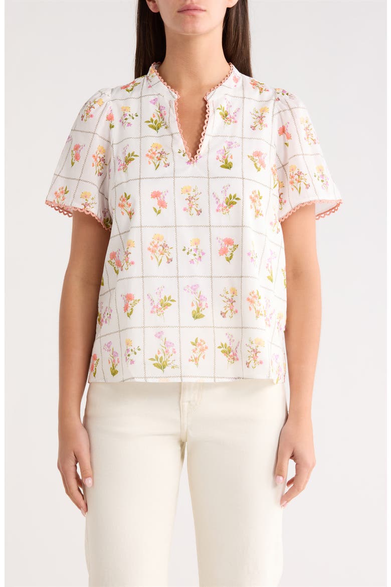Diane Hilda Floral Split Neck Cotton Top, Main, color, CORAL MULTI