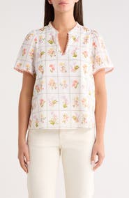 SUGARLIPS Diane Hilda Floral Split Neck Cotton Top