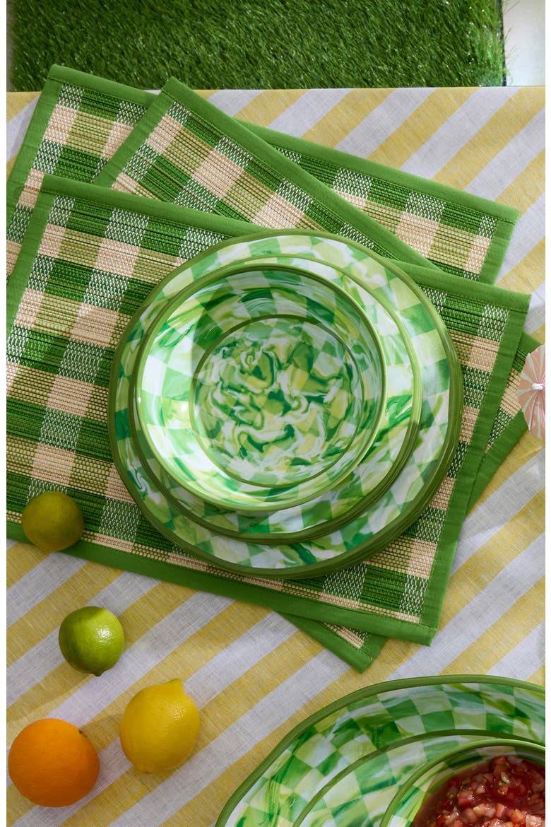 Green Marble Check Set of 4 Small Melamine Bowls, Alternate, color, GREEN