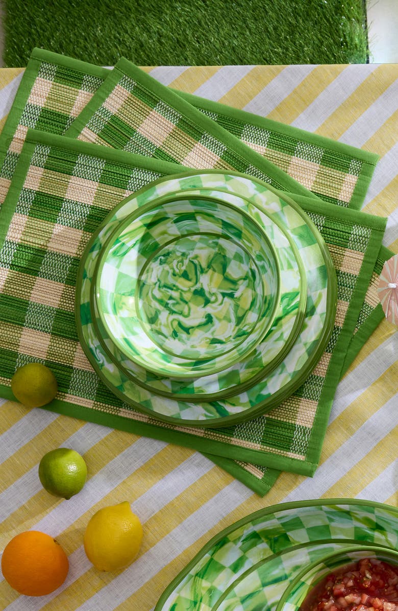 MACKENZIE CHILDS Green Marble Check Set of 4 Small Melamine Bowls, Alternate, color, Green