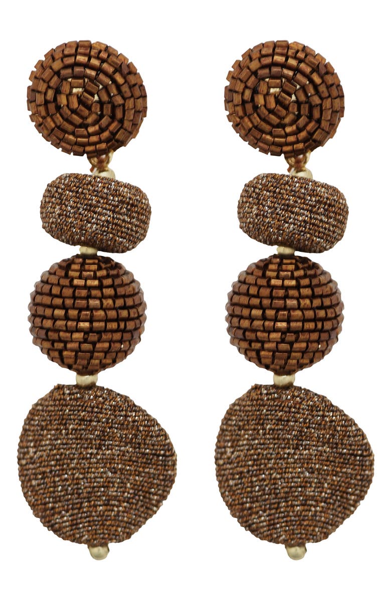 Panacea Beaded Linear Ball Drop Earrings, Main, color, Brown