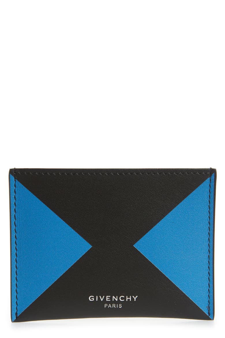 Colorblock Calfskin Leather Card Case, Main, color, BLACK/ BLUE