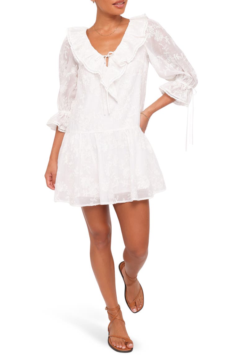 Frenchy Embroidered Floral Minidress, Main, color, WHITE