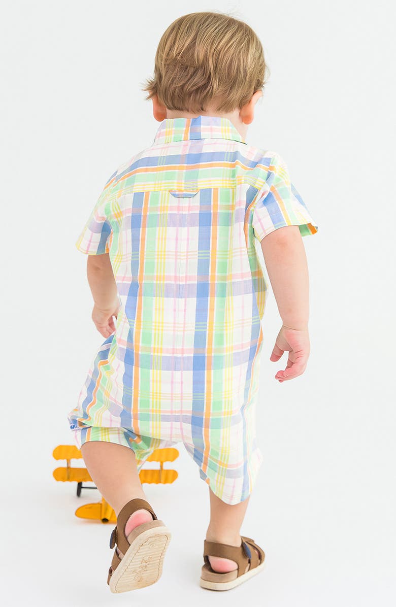 RuggedButts Rainbow Plaid Cotton Romper, Alternate, color, 