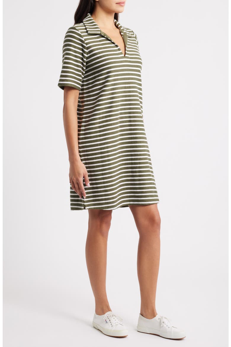 Waterfront View Stripe Polo Dress, Alternate, color, DARK FERN
