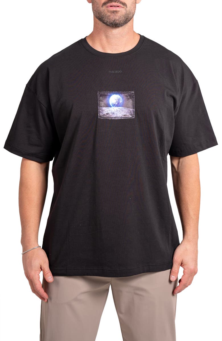 Maceoo Ascension Space Appliqué Cotton Graphic T-Shirt, Main, color, Black