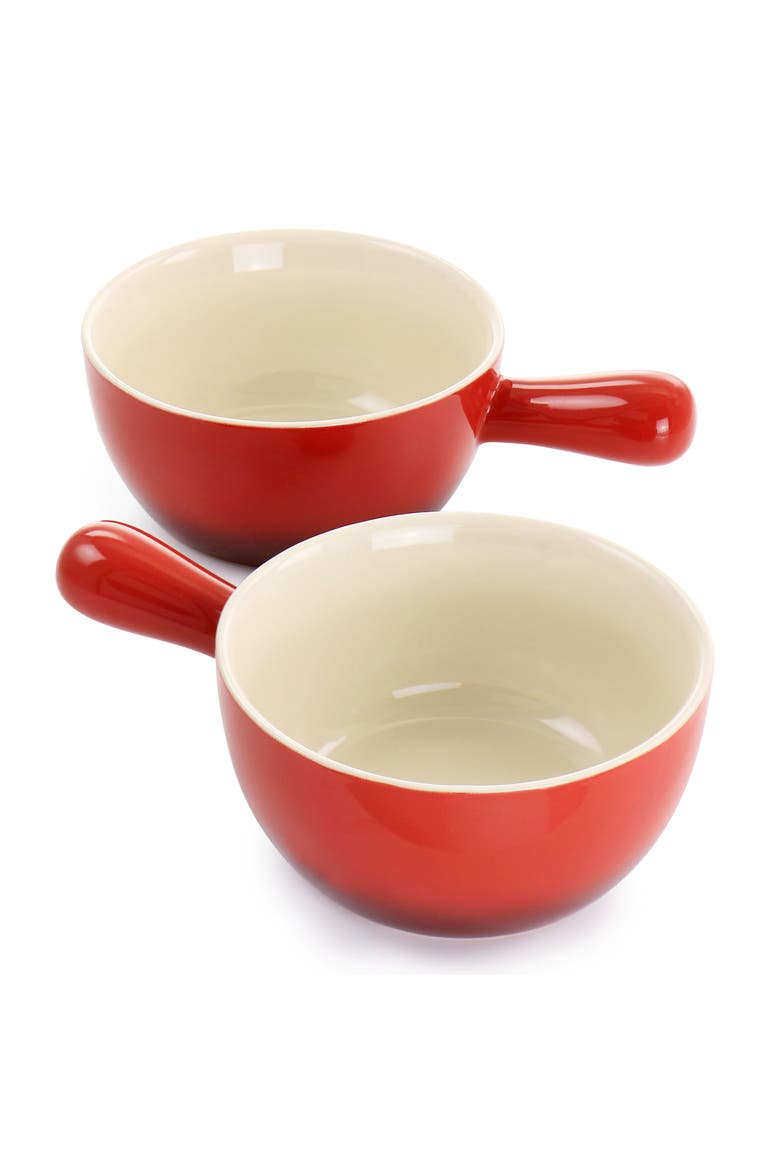 2 Piece Stoneware 22oz Soup Bowl Set with Long Handle, Alternate, color, Red