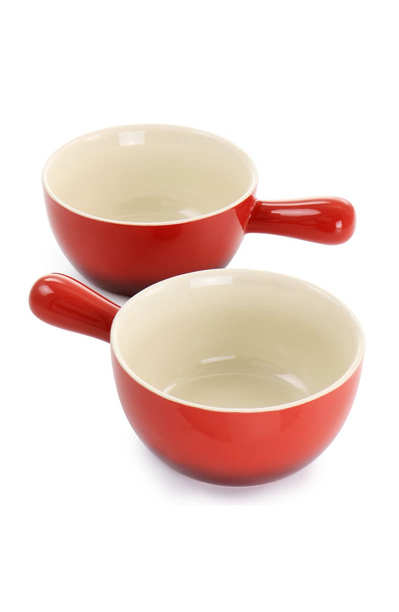 Crock-pot 2 Piece Stoneware 22oz Soup Bowl Set with Long Handle, Alternate, color, Red