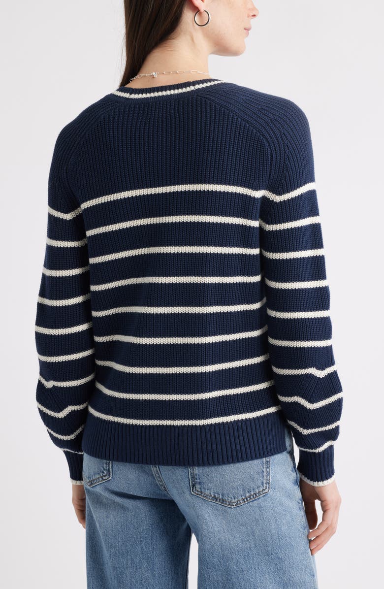Caslon<sup>®</sup> Shaker Stitch Short Cardigan, Alternate, color, Navy- Ivory Fae Stripe