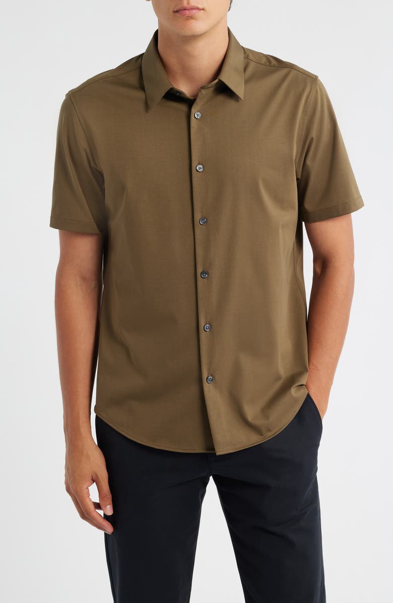 Theory Irving Short Sleeve Button-Up Shirt, Main, color, Duffle
