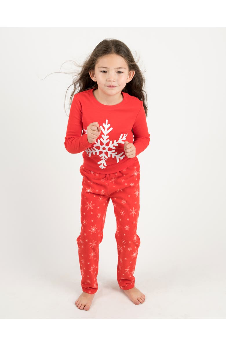 Leveret Kids Cotton Top & Fleece Pants Printed Holiday Pajamas, Alternate, color, Snowflake