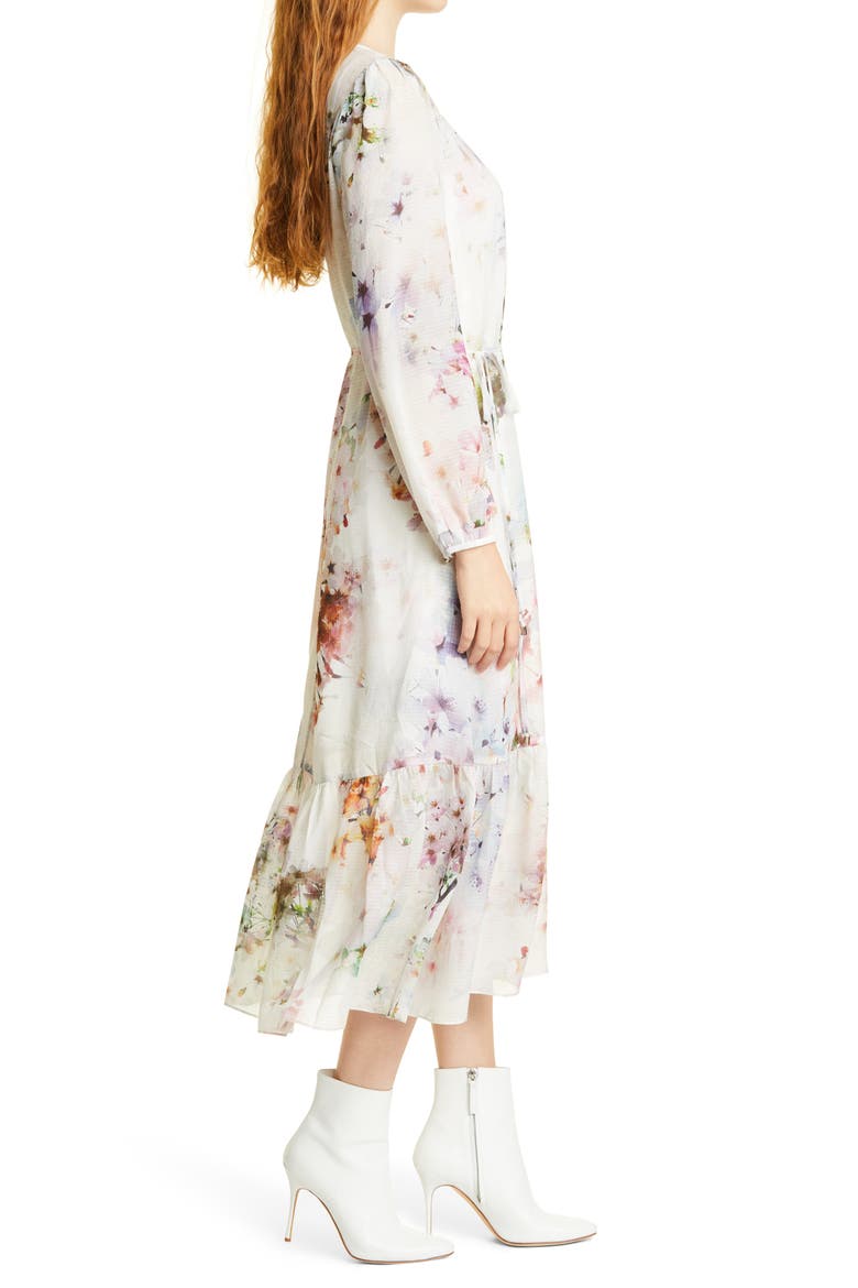 Kally Vanilla Ruffle Hem Midi Dress, Alternate, color, WHITE