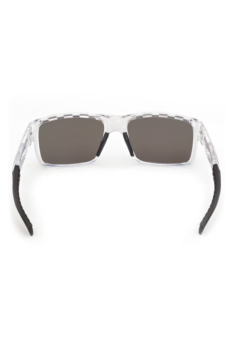 55mm Mirrored Rectangular Sunglasses, Alternate, color, CRYSTAL / BLUE MIRROR