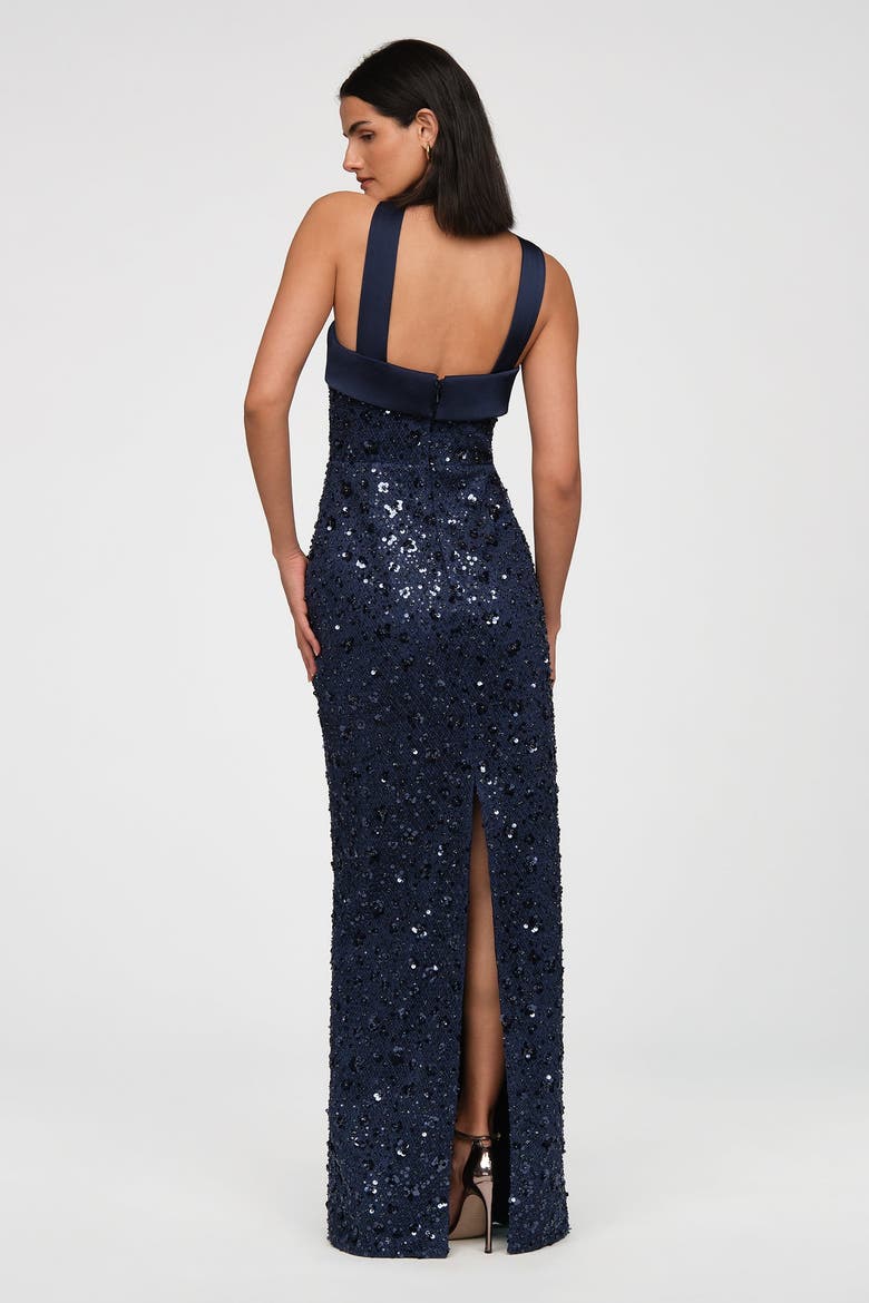 Kiki Beaded Column Gown, Alternate, color, Nautical Navy