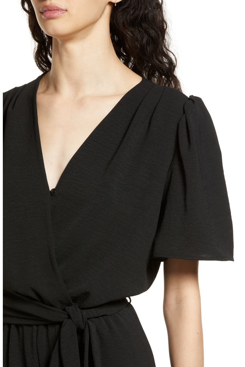 Tie Front Wide Leg Jumpsuit, Alternate, color, BLACK