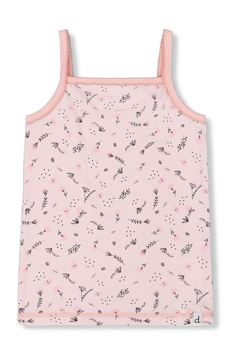 Deux par Deux Girl's Printed Organic Cotton Tank Top Small Pink Flowers On Pale Pink Background, Main, color,