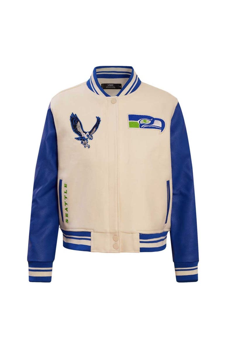 PRO STANDARD Women's Pro Standard Cream Seattle Seahawks Retro Classic Vintage Full-Zip Varsity Jacket, Alternate, color,