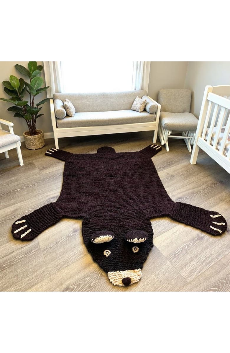 Finn + Emma Organic Wool Play Mat + Nursery Rug | Brown Bear, Alternate, color, Brown