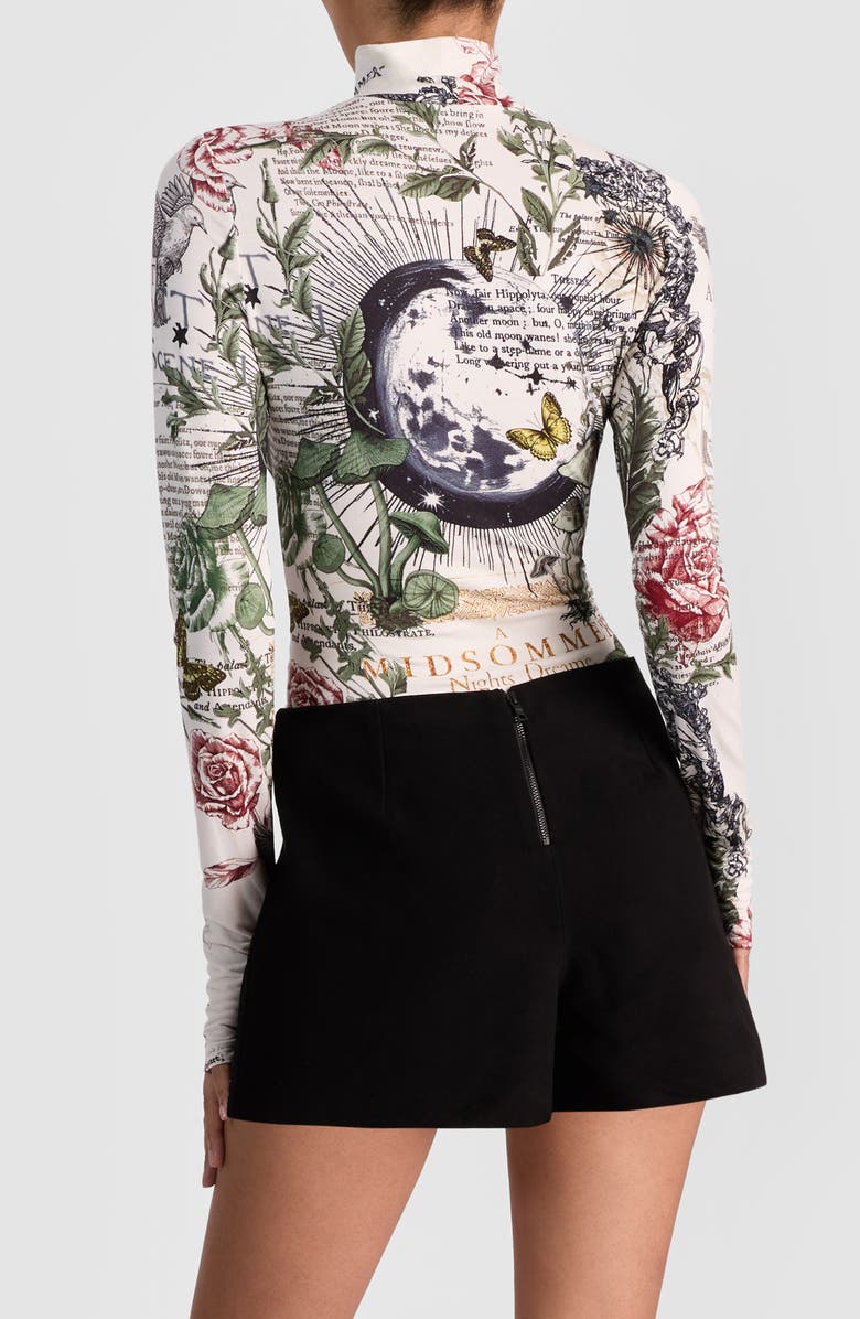 Alice + Olivia Delaina Mixed Print Turtleneck Top, Alternate, color, Dreamscape Moon Vanilla