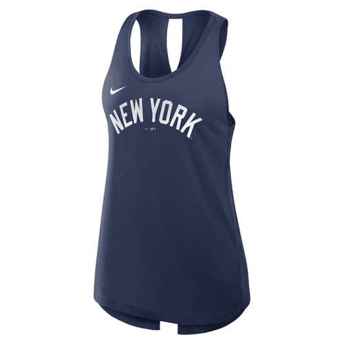 Nike Navy New York Yankees Crisscross Performance Tank Top In Blue