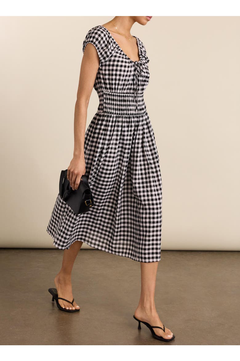 Emily Linen Gingham midi Dress, Alternate, color, Black & White