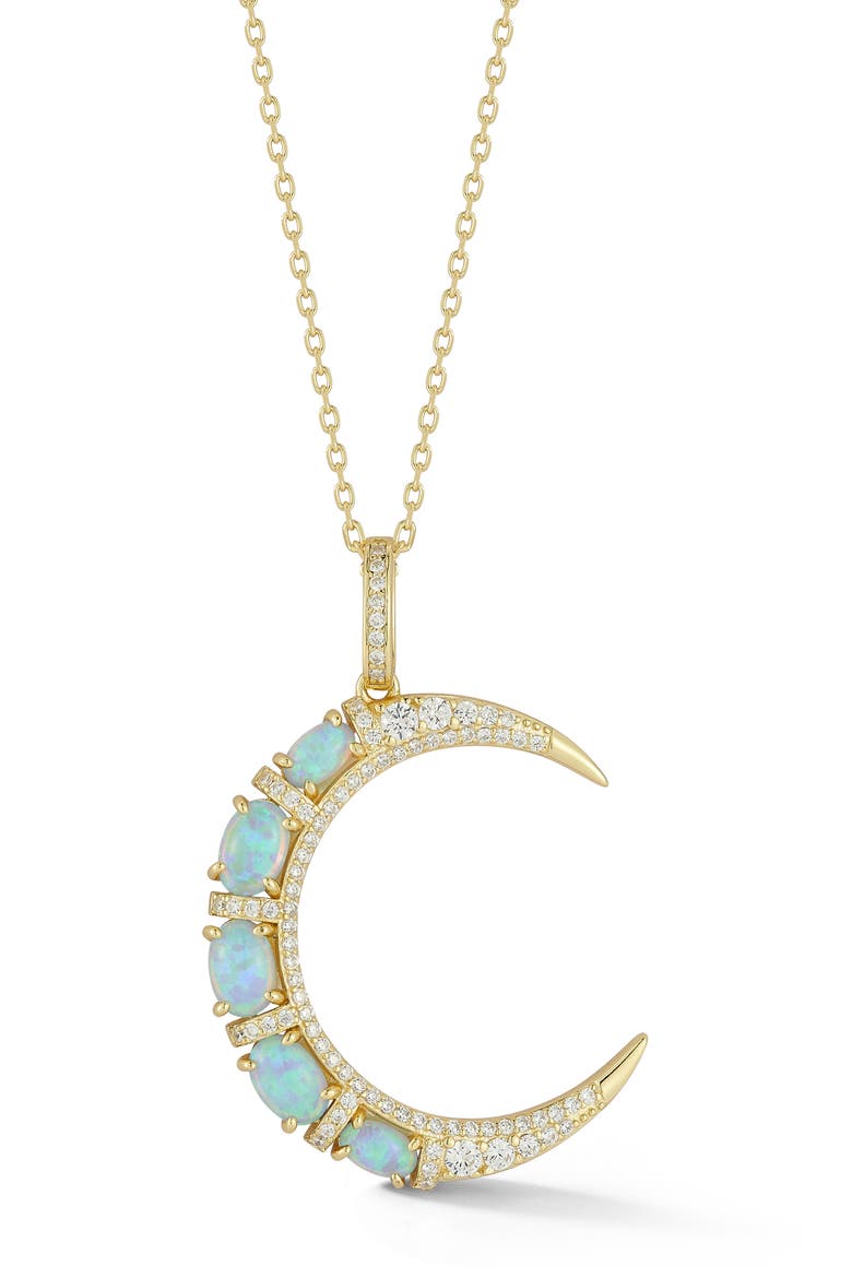 Cubic Zirconia & Synthetic Opal Moon Pendant Necklace, Main, color, GOLD