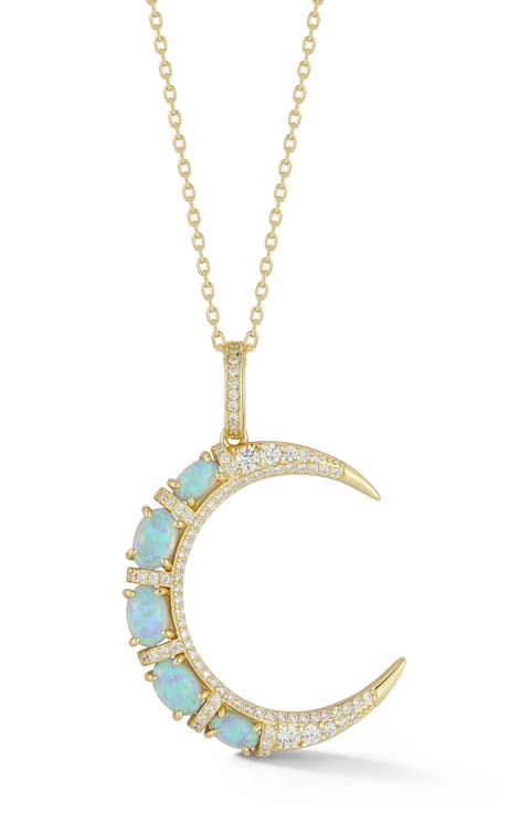 Cubic Zirconia & Synthetic Opal Moon Pendant Necklace