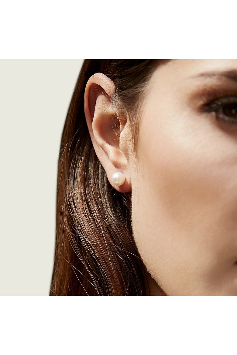 7.5-8.0mm White Akoya Round Pearl Stud Earrings, Alternate, color, White Gold - White Pearl