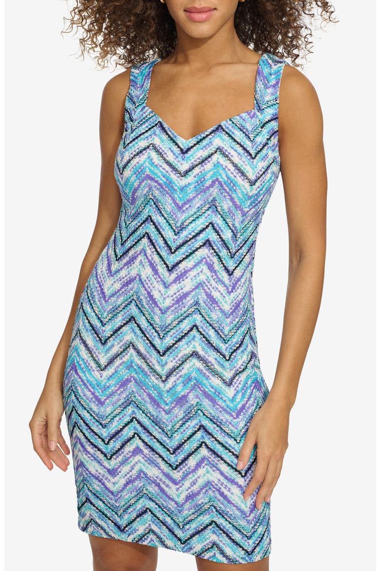 Crepe Scuba Knit Sheath Dress, Main, color, BLUE MULTI