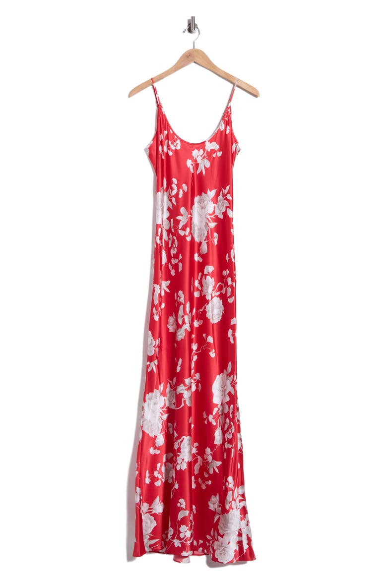 Charmaine Floral Silk U-Neck Gown, Alternate, color, RED/ IVORY IKEBANA