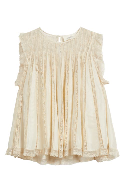 The Great . The Keepsake Lace Accent Silk Blend Sleeveless Top In White