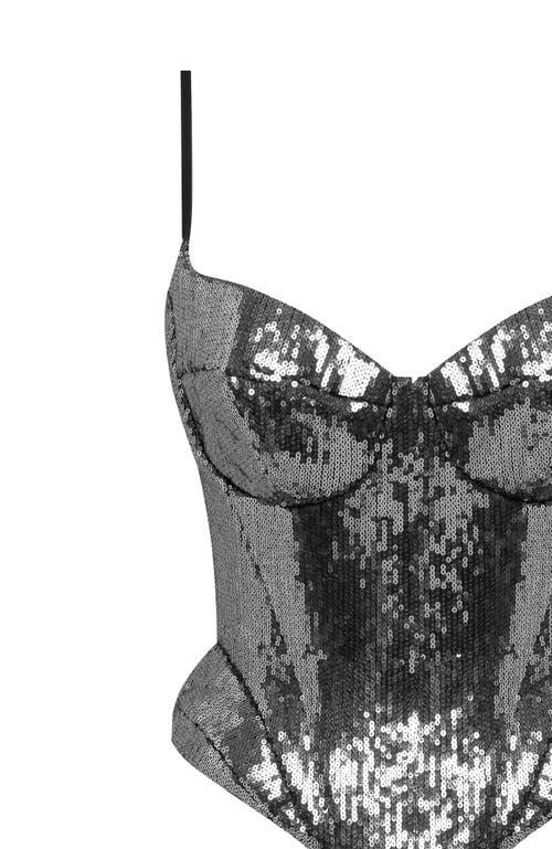Milla Sensational Spaghetti Straps Sequined Gray Corset In Gray