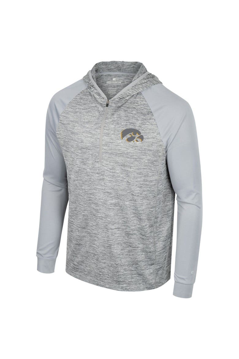 Men's Colosseum Gray Iowa Hawkeyes Cybernetic Raglan Quarter-Zip Hooded Top, Alternate, color, Gray