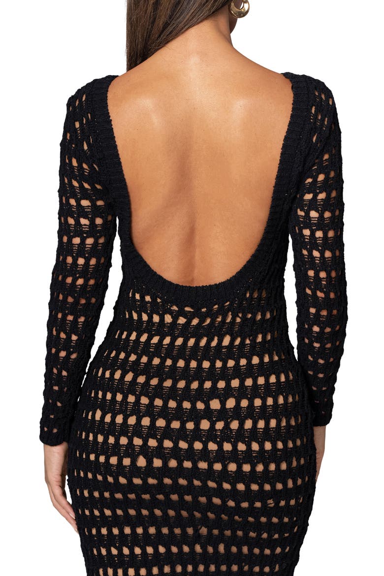 Serene Wonders Open Stitch Long Sleeve Dress, Alternate, color, BLACK