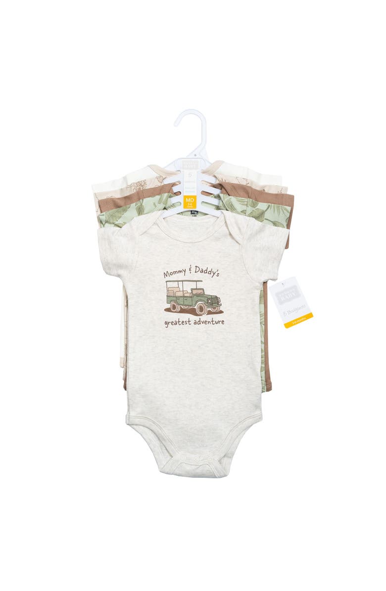 Hudson Baby Comfortable Cotton Bodysuits 5Pk, Alternate, color, Beige Safari