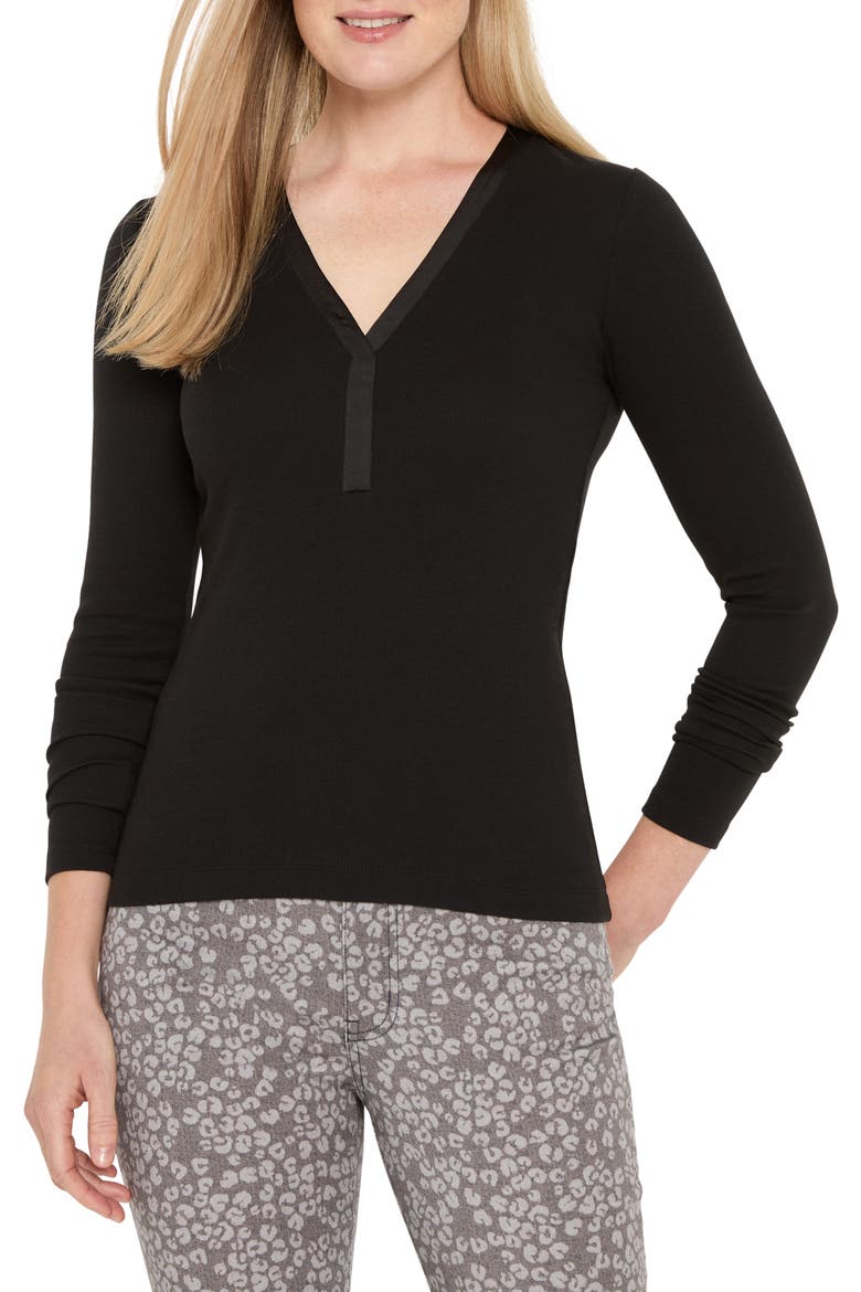 Trimmed Knit Rib V-Neck Top, Main, color, BLACK ONYX