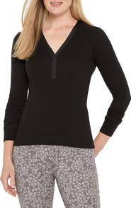 NIC+ZOE Trimmed Knit Rib V-Neck Top