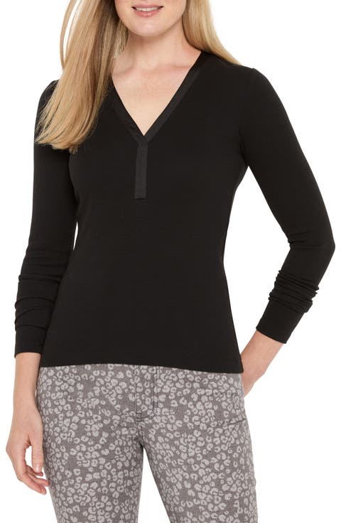 NIC+ZOE Trimmed Knit Rib V-Neck Top (Regular & Petite)