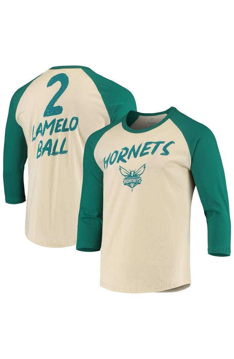 FANATICS Men's Fanatics Branded LaMelo Ball Cream Charlotte Hornets NBA 3/4-Sleeve Raglan T-Shirt, Alternate, color, 