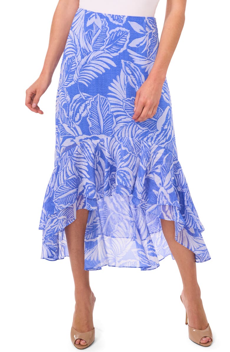 CeCe Palm Print High-Low Skirt, Main, color, 