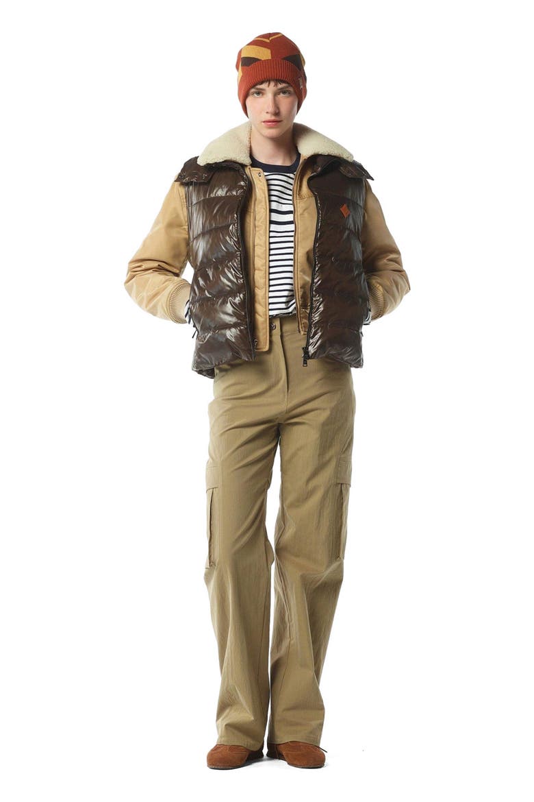 Puffer Down Vest w/ Detachable Hood in Recycled Nylon, Main, color, Brown
