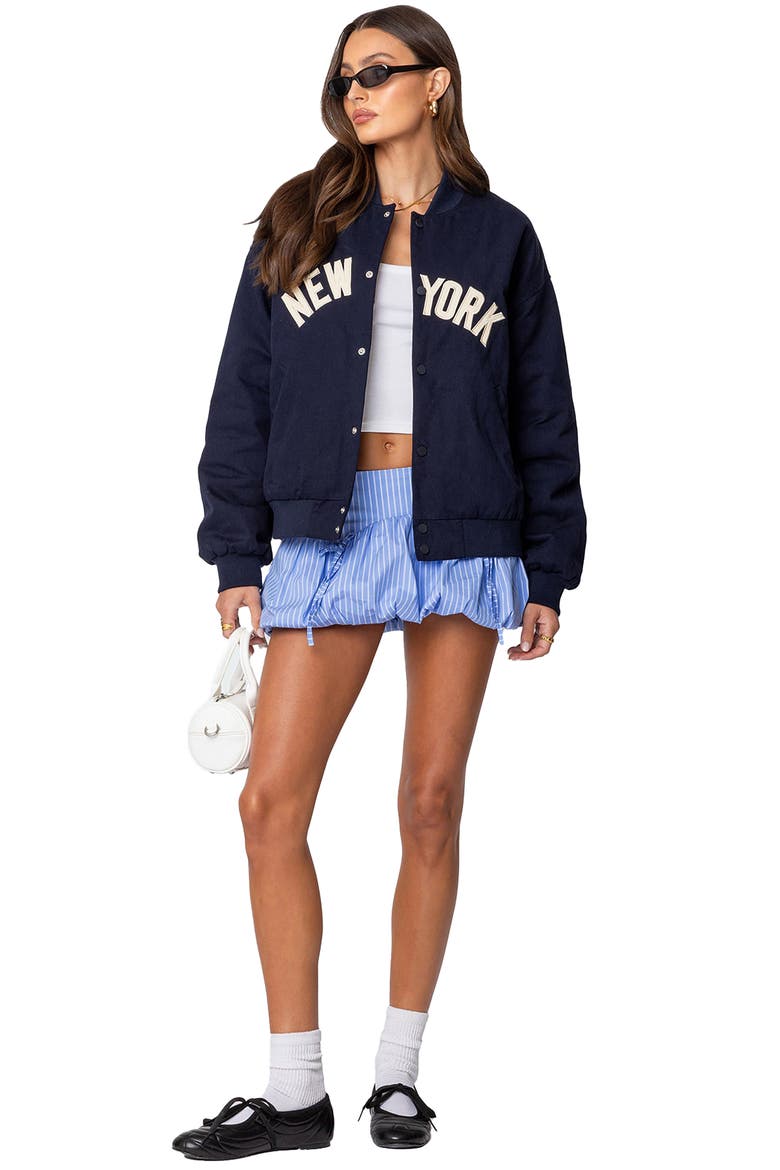 Big Apple Oversize Bomber Jacket, Alternate, color, NAVY