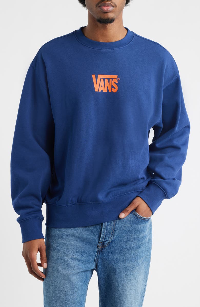 Vans Logo Crewneck Sweatshirt, Main, color, Deep Indigo-Flame